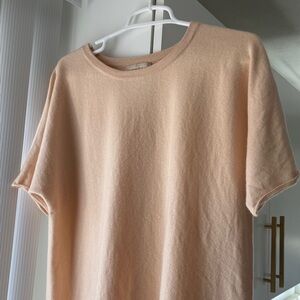 100% cashmere Michael Kors soft peach light tan short sleeve sweater top S-L